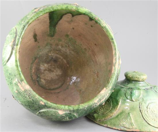 A Chinese green glazed pottery jar and cover, Yuan dynasty (1271-1368), height 34.5cm